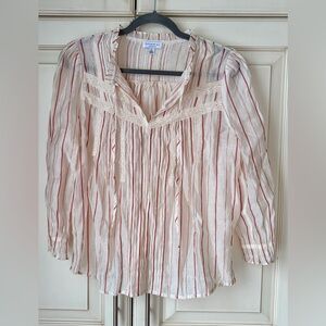 Current Air Cream and Red Striped Blouse.Anthropology brand. Med.